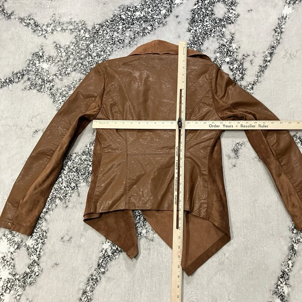 BLANKNYC Leather Jacket Womens Sz Small Brown Draped Moto‎ Asymmetrical Zip